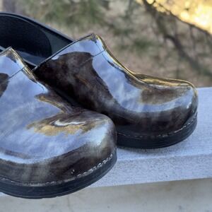 Dansko Marbled Clogs Women's 41 Size 10.5 - 11 Patent Leather ITALY Green Brown